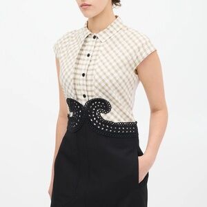 Carven White & Black Gingham Eyelet Dress